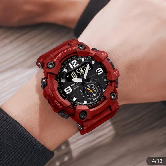 NEW - Digital Sports Watch,Dual Time Display LED Military Wrist Watch-RED/BLACK - Picture 2 of 4
